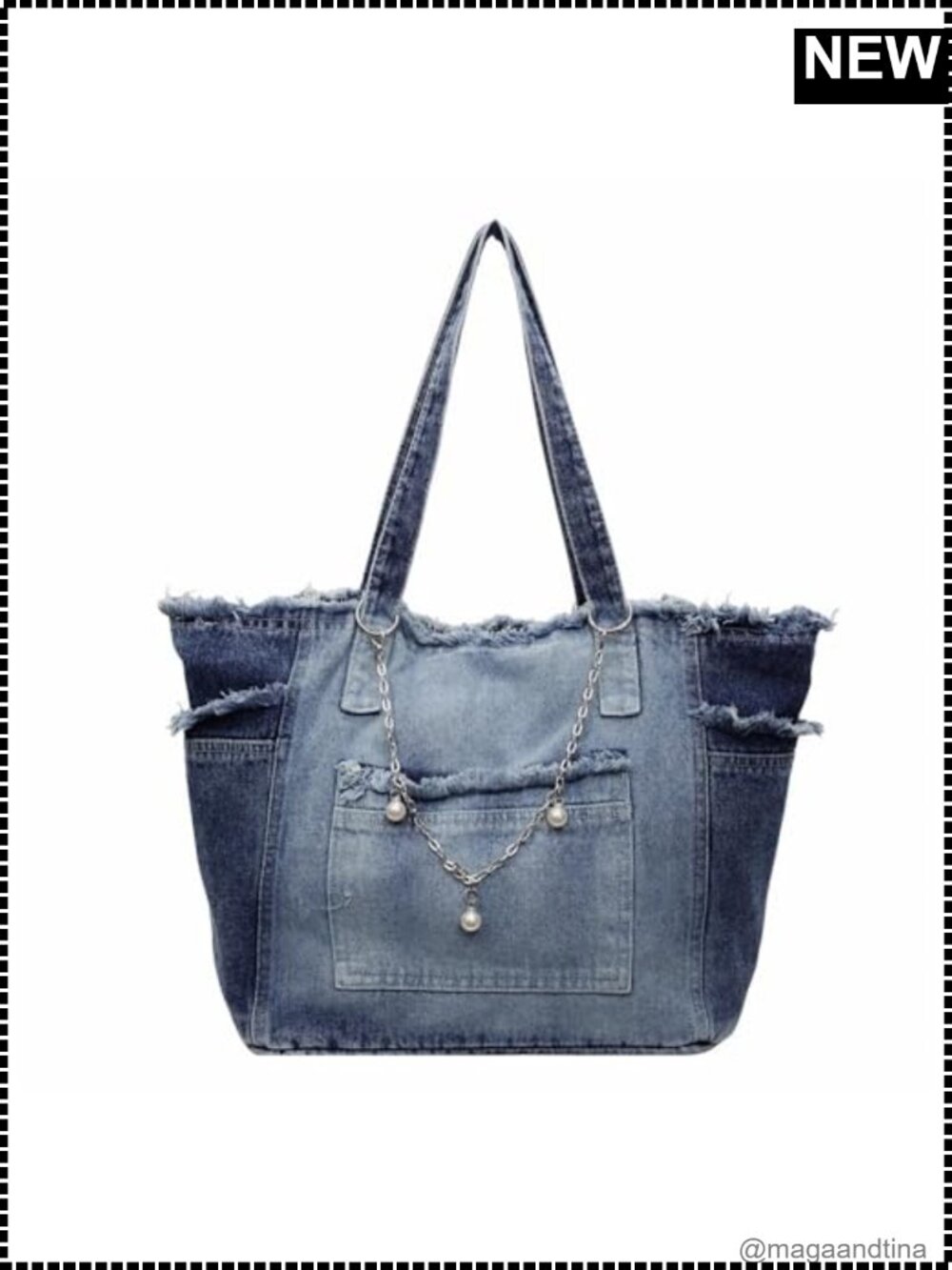 Large Denim Tote Hobo Jean Handbag Everyday Shoulder Bag